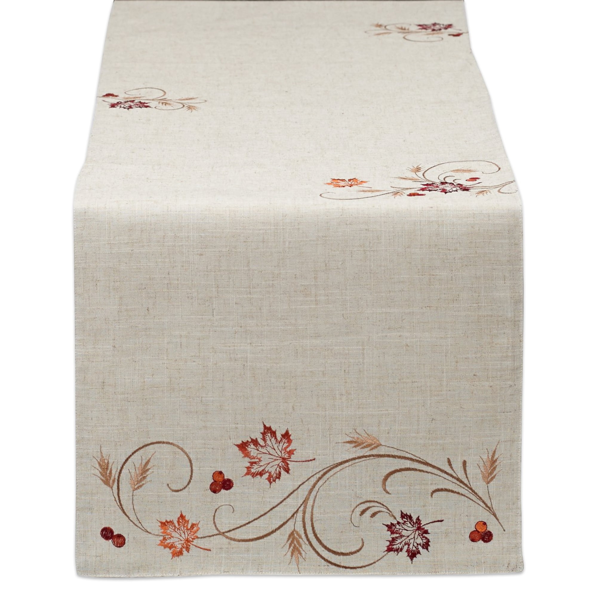 Beige and Orange Embroidered Fall Harvest Table Runner - 108"