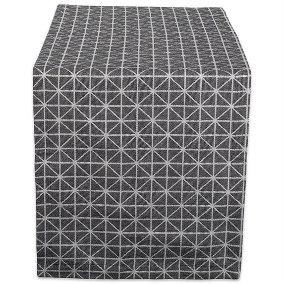 Contemporary Home Living Windowpane Lattice Cotton Table Runner - 108" - Shadow and Ash Gray