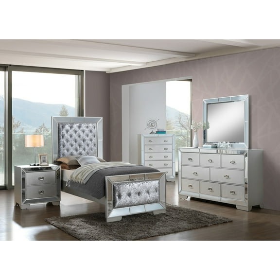 Contemporary Home Living Wooden Framed Rectangular Dresser Mirror - 43" - Silver Champagne Finish