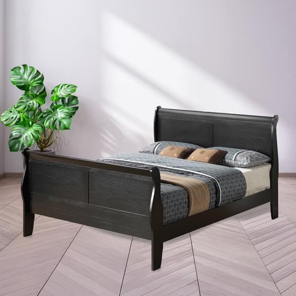 Contemporary Home Living Wooden Sleigh Full Platform Bed - 90" - Black