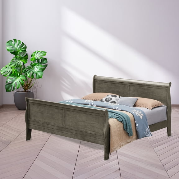 Contemporary Home Living Wooden Sleigh Queen Platform Bed - 84" - Gray