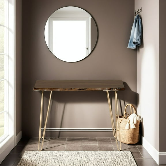 Contemporary Home Living Wooden Top Console Table - 40" - Brown and Gold