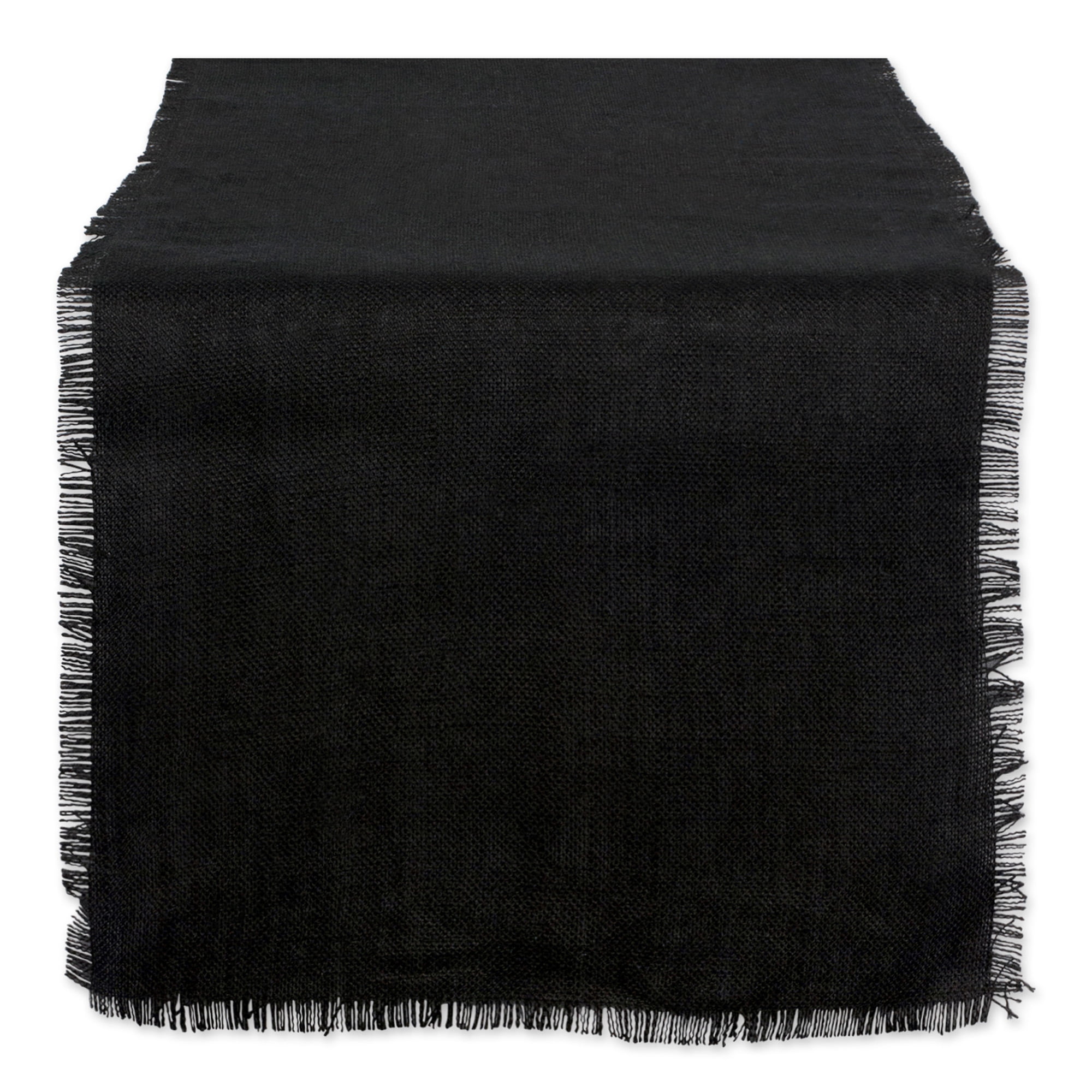 74" Black Woven Jute Fringed Table Runner