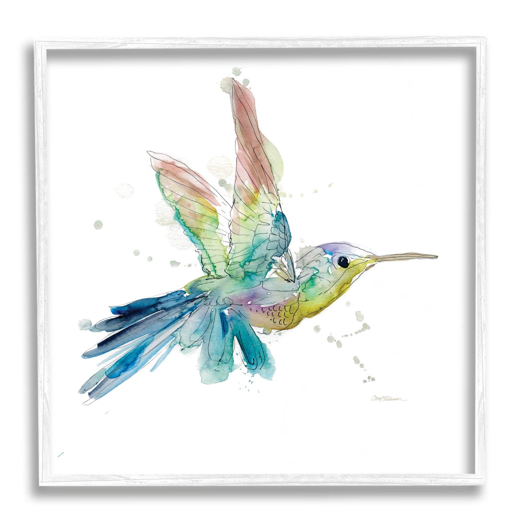 Contemporary Hummingbird Animal Minimal Rainbow Watercolor Animals & Insects Framed Art Print Wall Art, 17x17