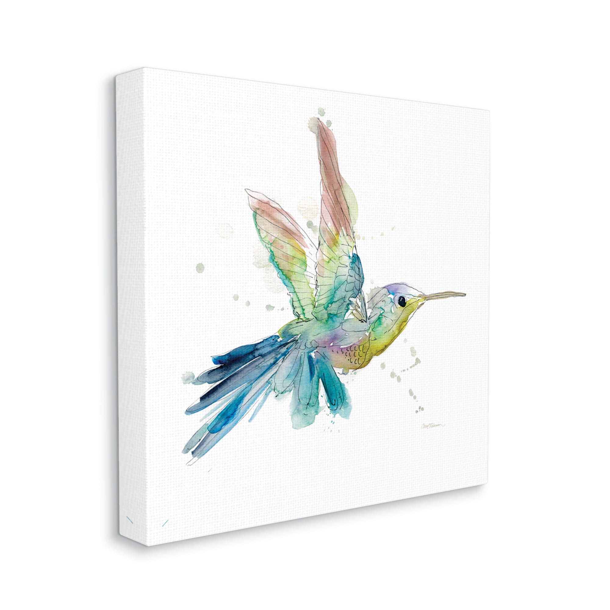 Contemporary Hummingbird Animal Minimal Rainbow Watercolor Animals & Insects Gallery-Wrapped Canvas Print Wall Art, 17x17
