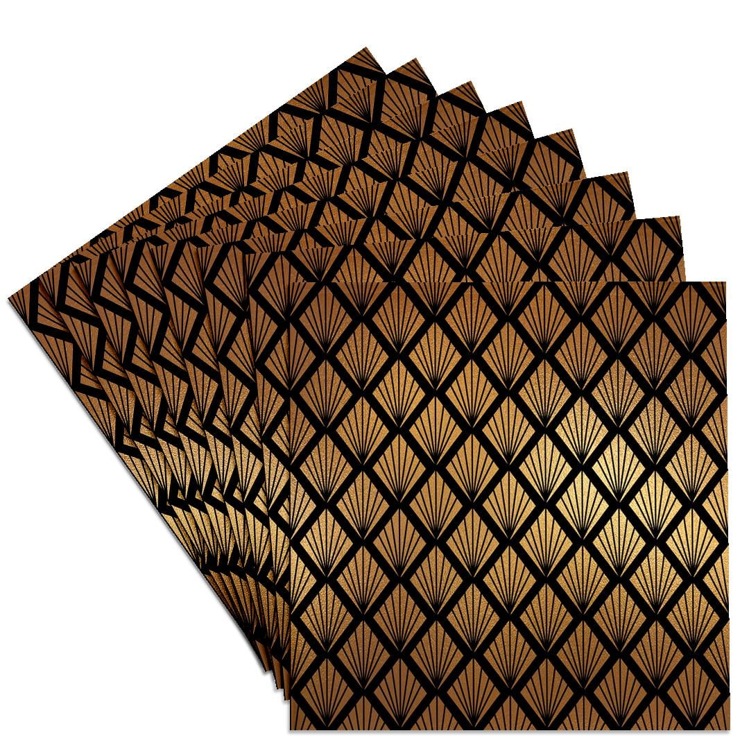 3drose, Contemporary Image of Gold and Black Art Deco Fan Diamond Pattern, Set of 8 Ceramic Tile Coasters