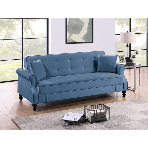 Contemporary In Blue With Comfortable Seating And Storage Convertible Rolled Arms Under Space