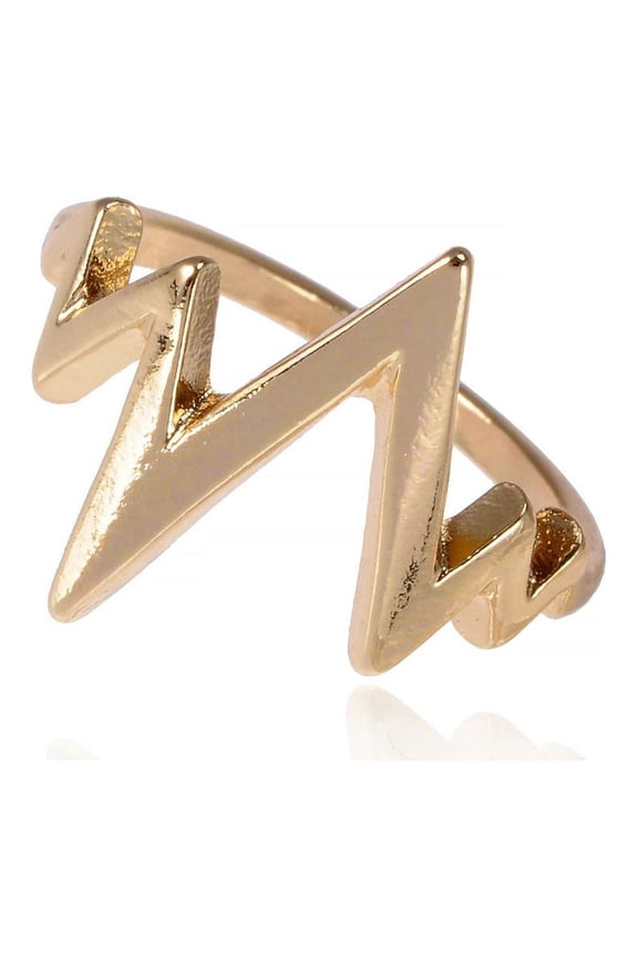 Contemporary Inspired Golden Metal Tone Single Row Lifeline Pattern Fashion Ring