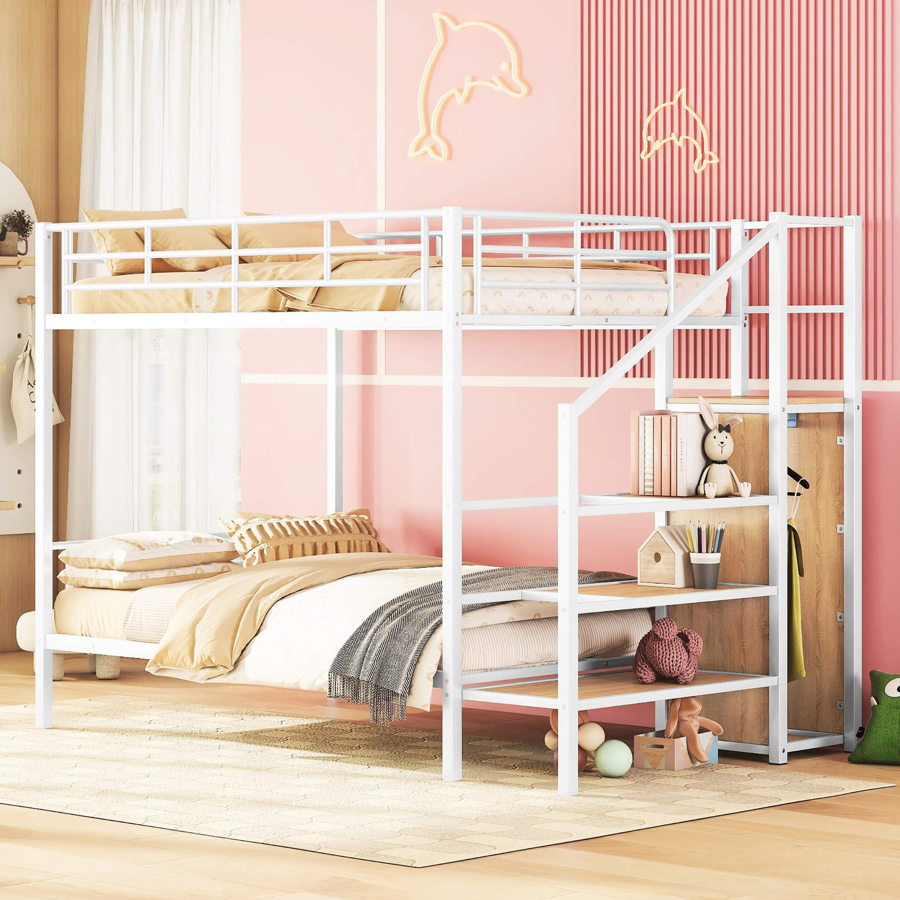 Contemporary Iron Bunk Bed / Clean-cut Silhouette / Offers Storage ...