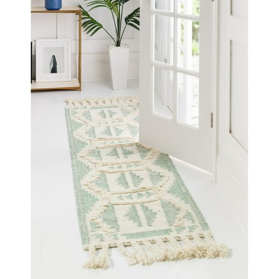 Contemporary Izhobert Collection Area Rug Aquamarine-White - 2'7"x10'