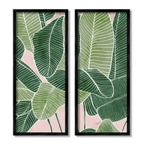 Contemporary Jungle Vegetation Leaves Botanical & Floral Graphic Art Black Framed Art Print Wall Art, Set of 2