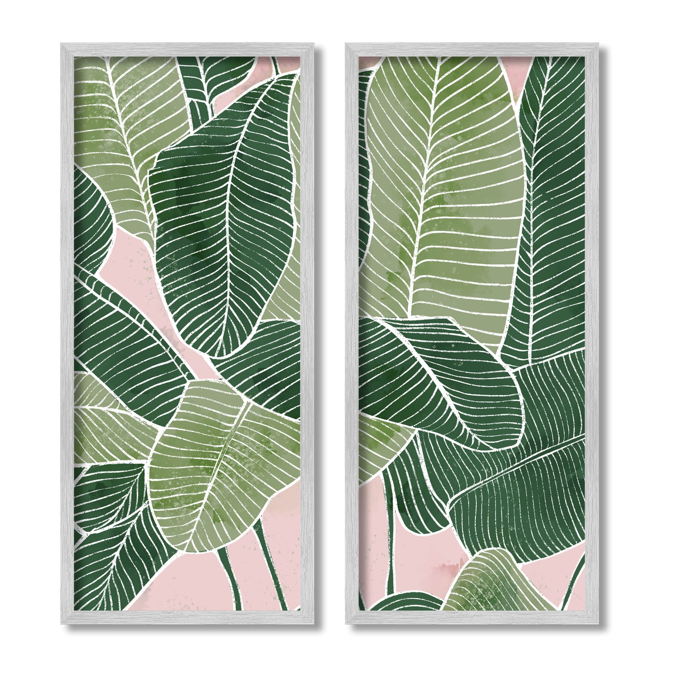 Contemporary Jungle Vegetation Leaves Botanical & Floral Graphic Art Gray Framed Art Print Wall Art, Set of 2