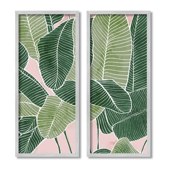 Contemporary Jungle Vegetation Leaves Botanical & Floral Graphic Art Gray Framed Art Print Wall Art, Set of 2