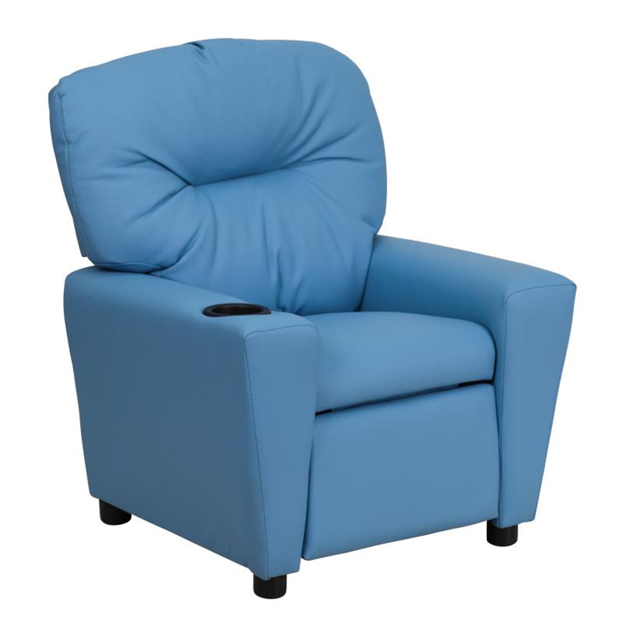 Contemporary Kids Recliner Chair with Cup Holder, Light Blue Vinyl