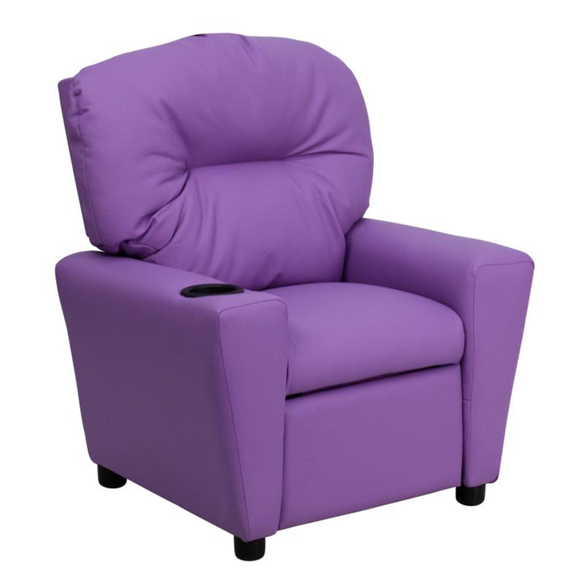 Contemporary Kids Recliner Chair with Cup Holder, Vinyl Toddler