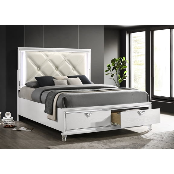 Contemporary King Bed With Dazzling Led Border & Fashionable Padded Tufting - Spacious Drawer Bedroom Must-haves Size Alluring Accents Upholstered Base