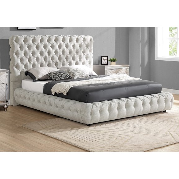 Contemporary King Bed, Headboard And Solid In Gray Shade Style