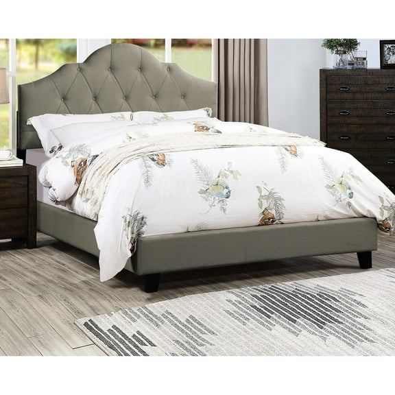 Contemporary King Bed, Upholstered In Grey Polyfiber, Wooden Bedframe, Bedroom Transitional Size Headboard,
