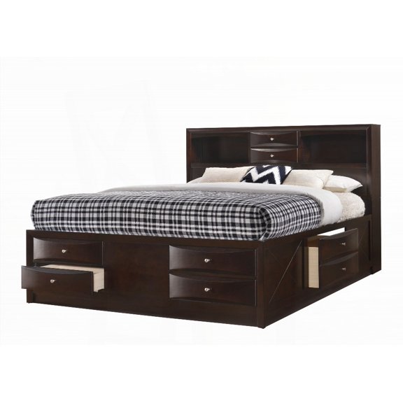 Contemporary King Bed with Bookcase Headboard & Side Storage Solid Wood Furniture