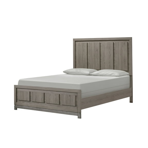 Contemporary King Panel Bed Frame - Sleek Minimalist Grey Oak Wood - Modern Bedroom Furniture - 81" L x 79" W - Box Spring Required - Tranquil Retreat