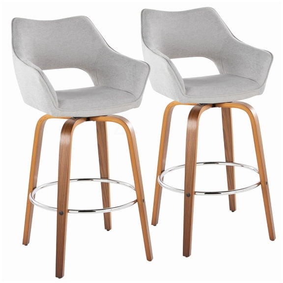Contemporary Kitchen Island Stools, 2-Pack Swivel Seat with Grey Upholstery and Chrome Base