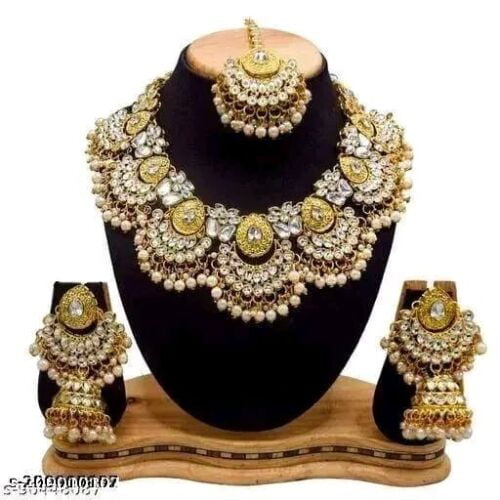 THE DIVINE FASHION Contemporary Kundan Collection" Indian Hollywood faux pearls jewelry long grand necklace set in gold tone for women