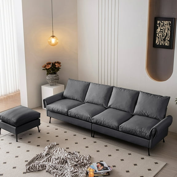 Contemporary L-shaped With Customizable Convertible In Water- Technical Leather Dark Grey Sectional , Leather,