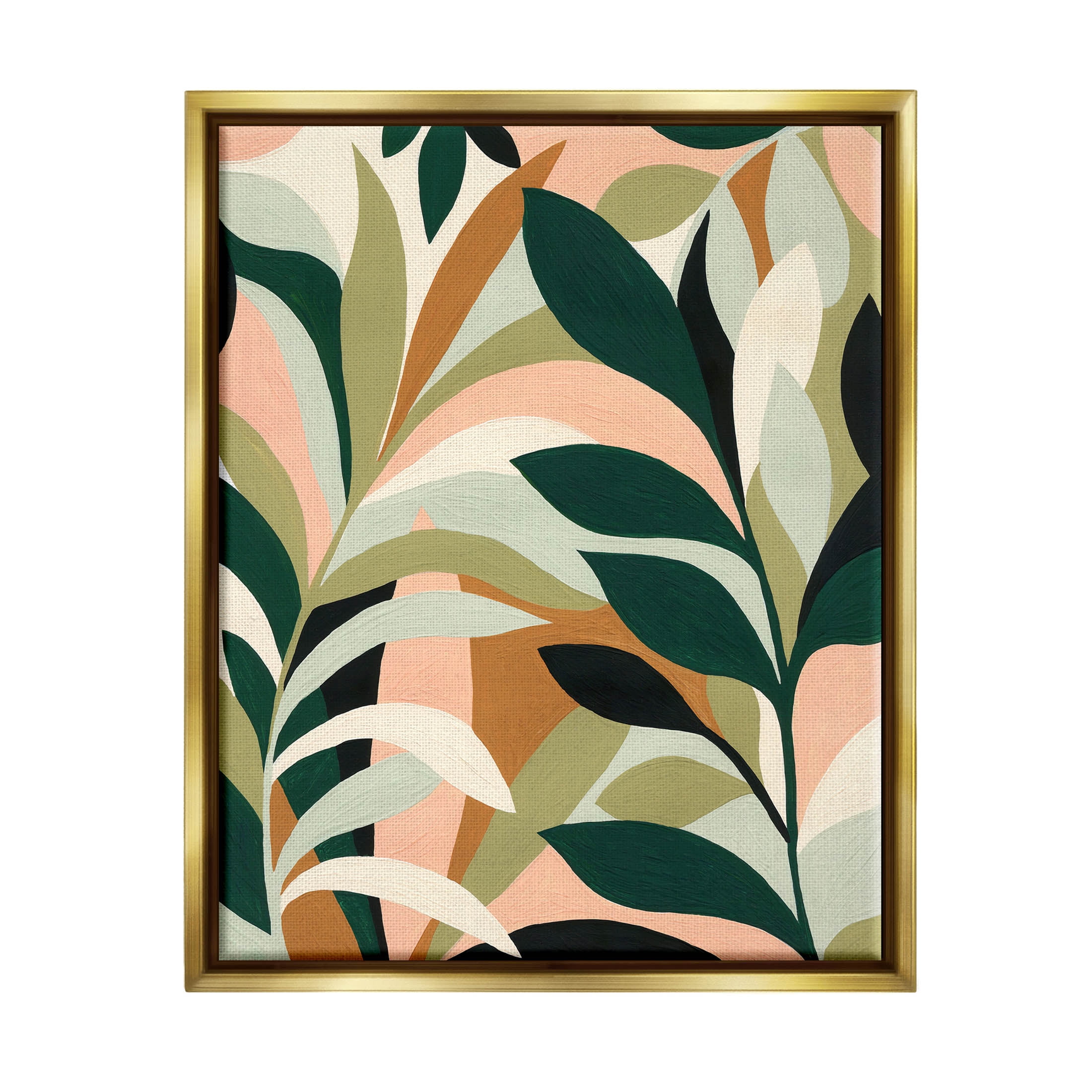 Contemporary Layered Leaves Botanical & Floral Graphic Art Metallic Gold Framed Art Print Wall Art
