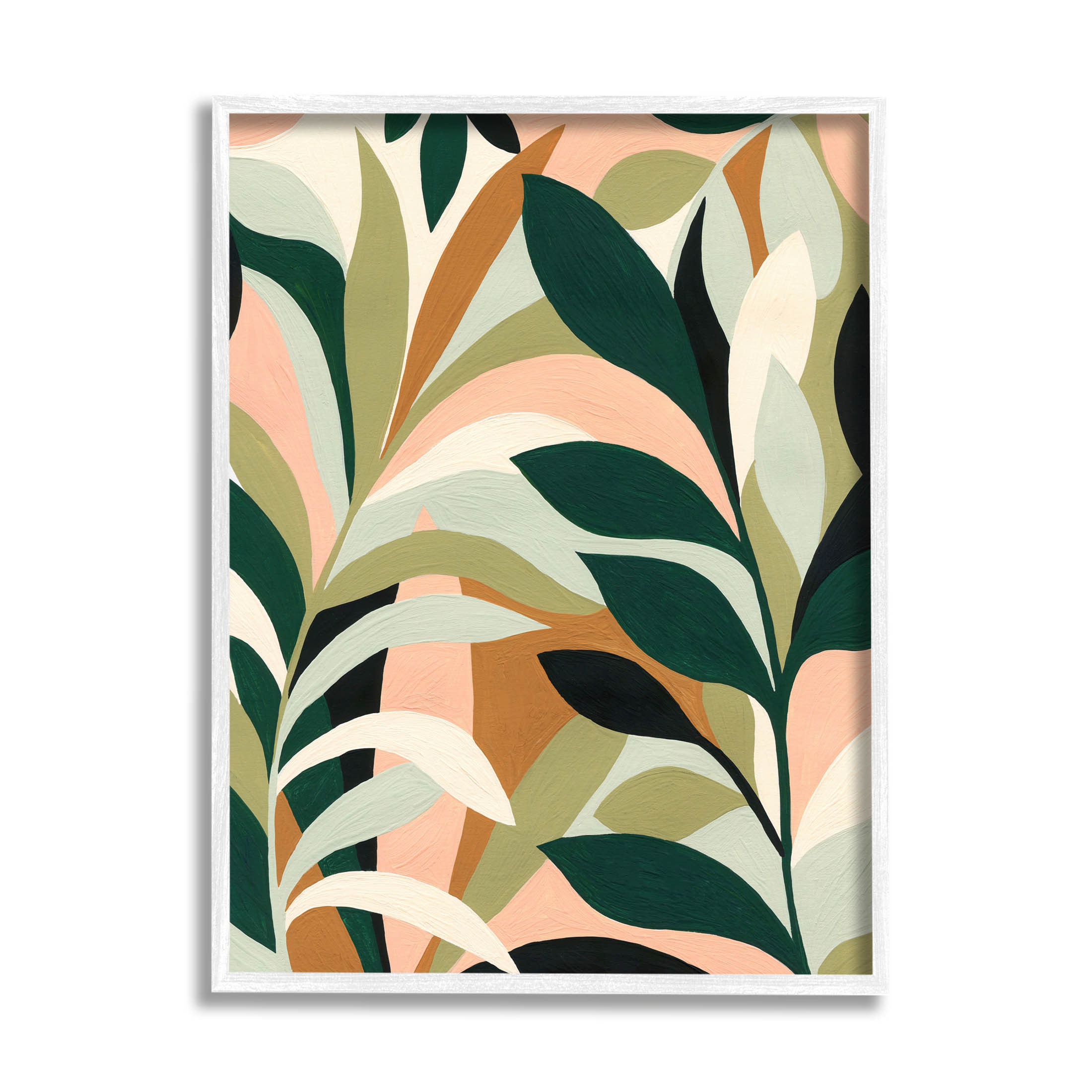 Contemporary Layered Leaves Botanical & Floral Graphic Art White Framed Art Print Wall Art
