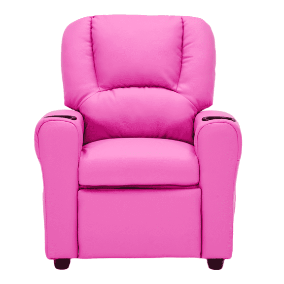 Snugway Kids Recliner Chair, Contemporary Faux Leather with 2 Cup Holders, Hot Pink