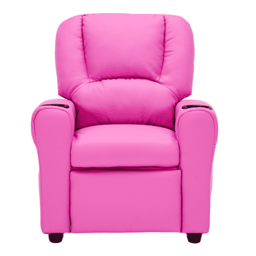Snugway Kids Recliner Chair, Contemporary Faux Leather with 2 Cup Holders, Hot Pink