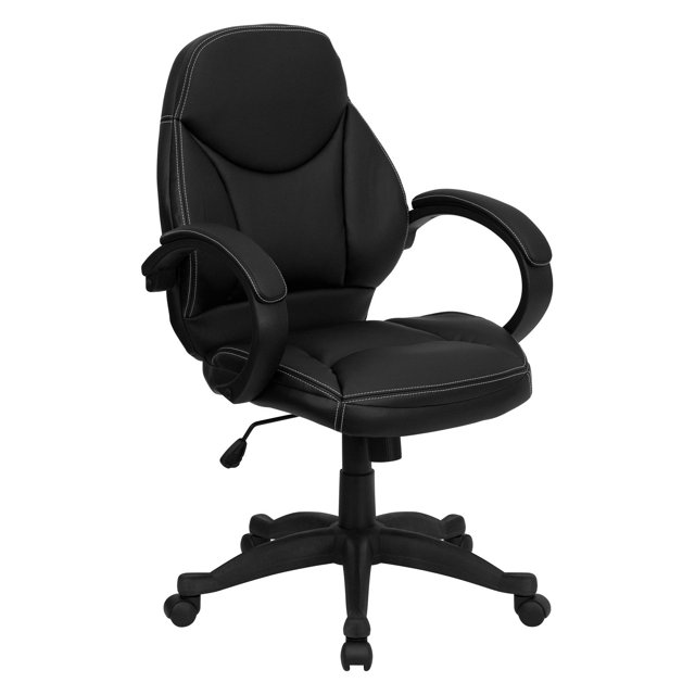 Contemporary Leather MidBack Office Chair, Black