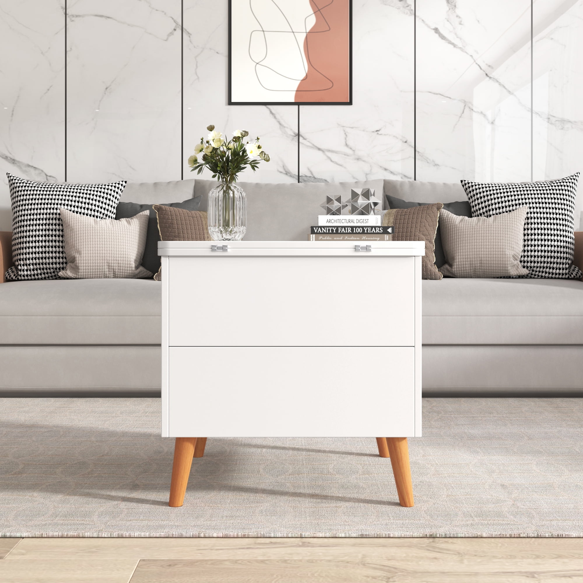 Contemporary LiftTop Coffee Table, Extensible Side Table with Hidden Storage, Multifunctional