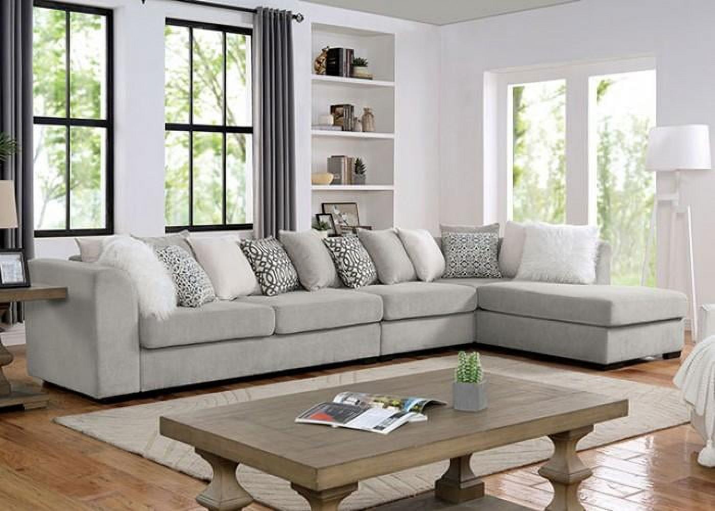 Contemporary Light Gray Chenille Sectional Sofa and Armless