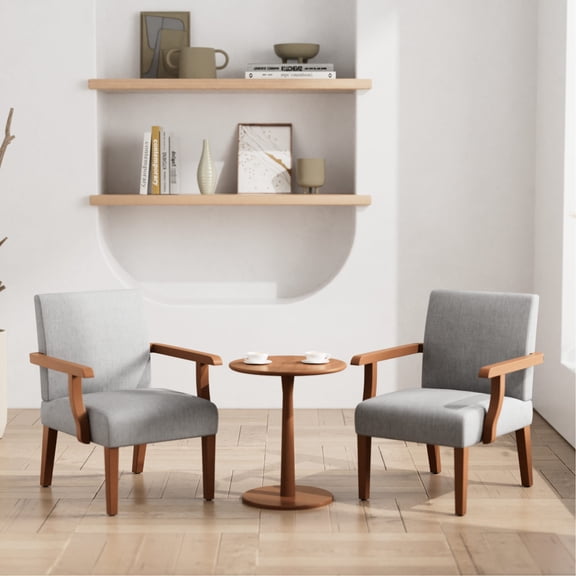 Contemporary Light Gray Fabric Chairs with Side Table / Relax and Unwind at Home