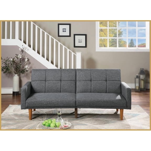 Contemporary Linen-Like Polyfiber Convertible Sofa Bed - 80" Blue Grey Tufted Living Room Couch with Wooden Legs