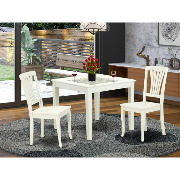 Contemporary Linen White Dining Set - Solid Wood Table and 2 Chairs | Sleek Design, Comfortable Seating | Perfect for Kitchen or Dining Area