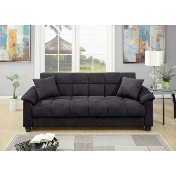 Living Room Modern Microfiber Convertible Sofa 84" w Storage Ebony