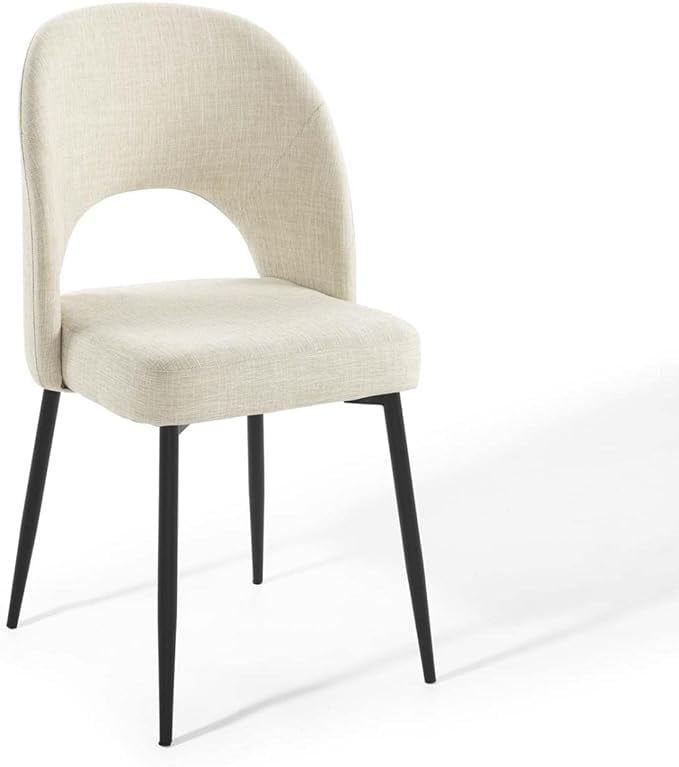 Black Beige Upholstered Bentwood Dining Side Chair with Metal Legs