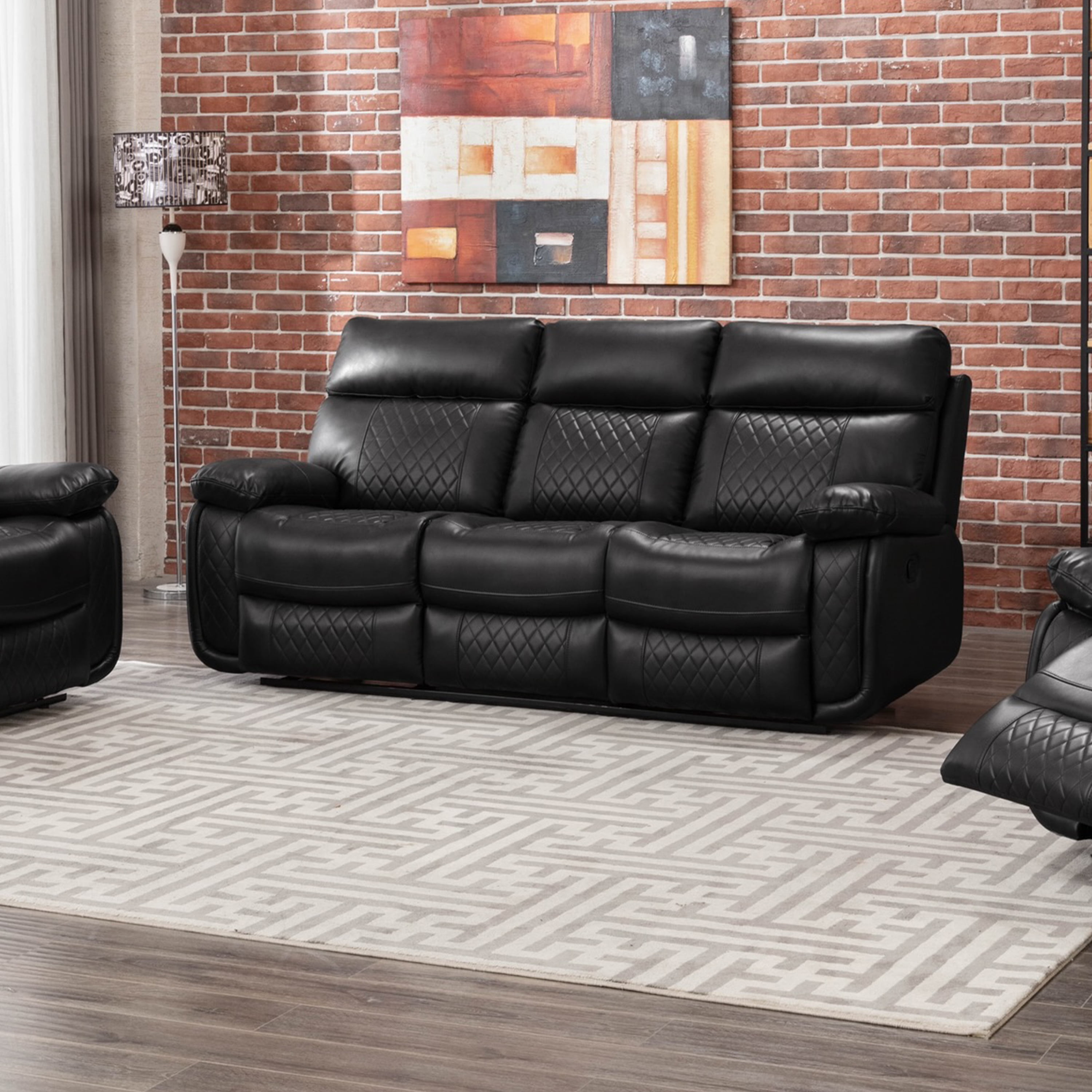 Contemporary Living Room Faux Leather Upholstered Sofa, Black