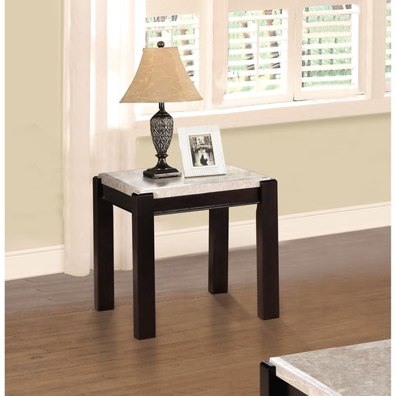 Contemporary Living Room Table With Dark Cherry Wood And Marble Genuine Top Finish Design