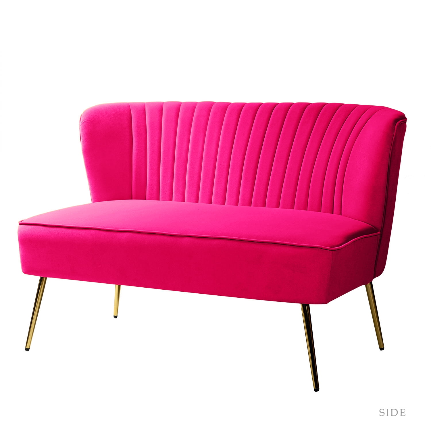 Fuchsia Velvet Loveseat with Golden Metal Legs