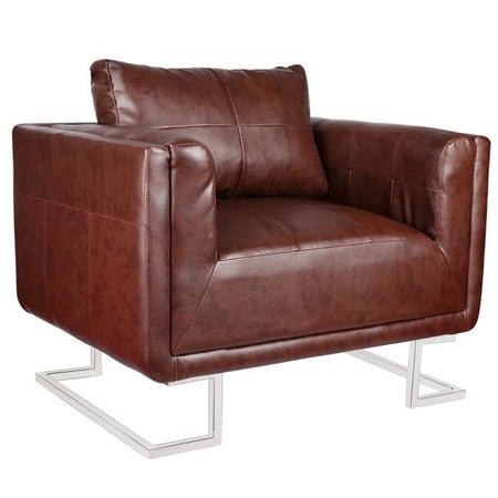 Contemporary Luxury Armchair Cube, Brown & Chrome