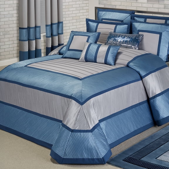 Contemporary Luxury Beta Pleated Polyester Bedding, 3-Pc Blue King Bedspread Set