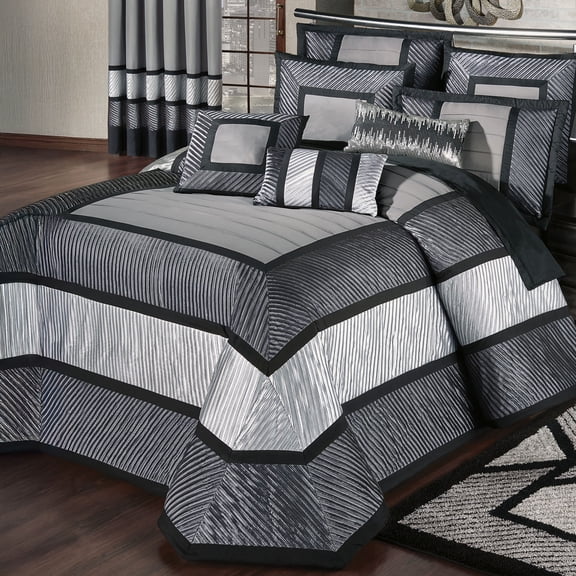 Contemporary Luxury Omega Pleated Polyester Bedding, 3-Pc Gray Queen Bedspread Set