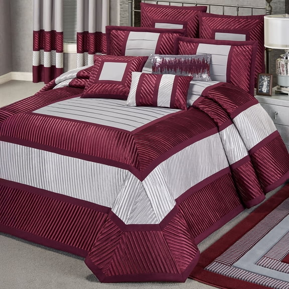 Contemporary Luxury Sigma Pleated Polyester Bedding, 10-Pc Burgundy Queen Bedspread Set