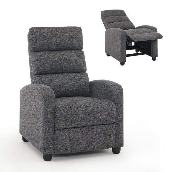 Contemporary Manual Recliner Chair, Push Back Theater Recliner Chair, Single Sofa with Footrest, Recliner Chair for Living Room, Bedroom, Home Theater, Gray