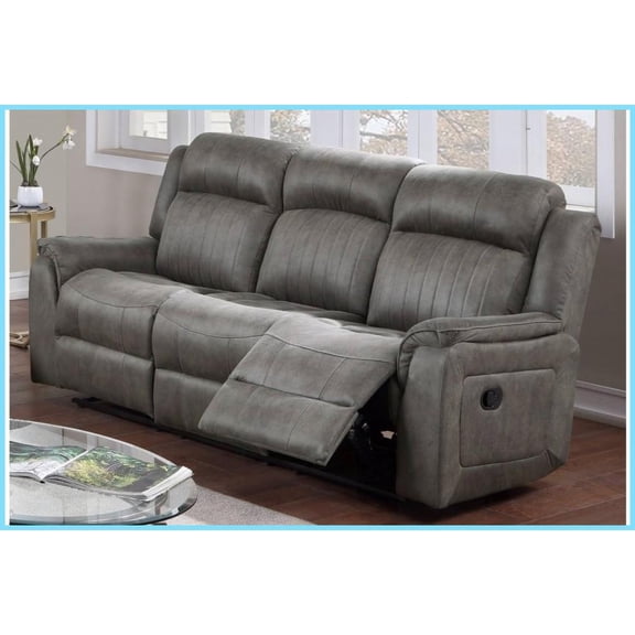 Contemporary Manual Reclining Sofa - Slate Blue Breathable Leatherette, 84L Living Room Furniture