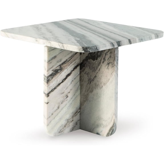 Contemporary Marble Accent Coffee Table with Cross Pedestal Base, Neutral Palette, Sculptural, Artful, Top to Floor 14.38
