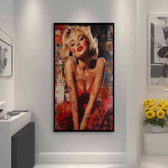 Contemporary Marilyn Monroe In Red Dress – Bold And Vibrant Pop Art Canvas Painting For Modern Home Decor – Perfect Art Gift, Unframed Poster Size 8x12